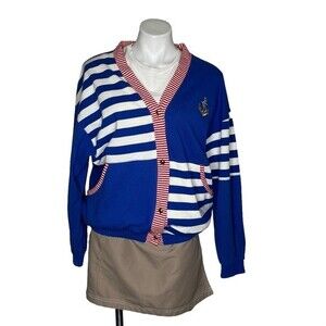CASUAL ISLE Cardigan Red White Blue Nautical Vintage 80s Anchor Size Small
